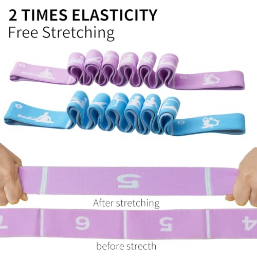 2-Pack Adjustable Kids Dance Stretch Bands - 8-Loop Elastic Bands for Ballet, Latin, Yoga, Gymnastics & Stretching - Flexible, Multi-Section Design for Dance Training & Flexibility - color: Purple+Blue