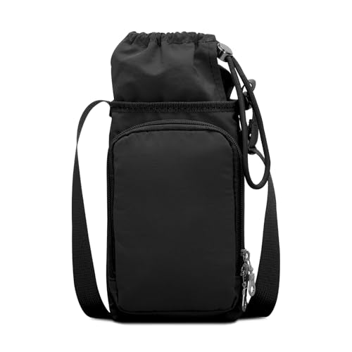 Water Bottle Carrier 32oz Adjustable Convenient holder with Handy Storage - color: Black
