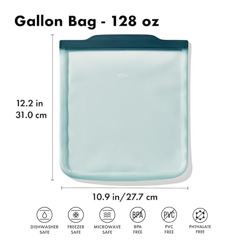 OXO Good Grips Silicone Reusable Bag - Gallon Bag (128 oz), Lagoon - color: Lagoon, size: Gallon (128 oz)