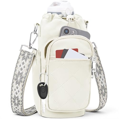 SYTRAH Water Bottle Carrier Bag with Strap, Insulated Corssbody Purse - color: White