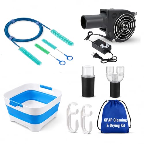 Complete CPAP Cleaning Kit with CPAP Hose Dryer, CPAP Dryer and Cleaning Supplies for 22 mm & 15 mm Tubing, CPAP Hose Cleaner Brush, Collapsible Wash Basin, and 2 Hooks (Ultra) - color: Ultra