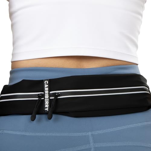 Slim Running Belt - Dual Pocket Waterproof Pouch for All Phones - color: Black (Dual Pocket)