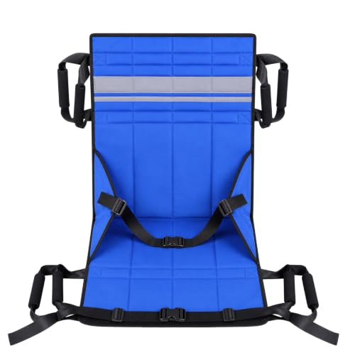 Patient Lift Transfer Pad with Reflective Strips, Transfer Sling for Elderly & Disabled, Stair Assist Evacuation Aid, Wheelchair to Bed Car Transfer Device, 8 Handles, 260 lbs - color: Blue Reflective