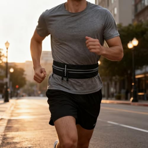 Running Belt for Men & Women, Adjustable Jogging Pouch with Reflective Strips, Lightweight Sweat-Resistant Phone Holder for Running, Hiking, Cycling, Fitness