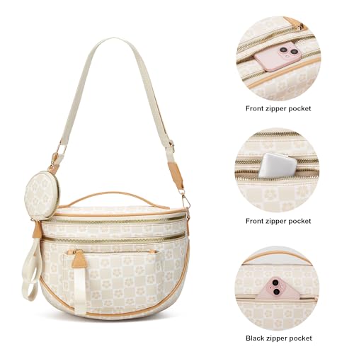 Makes Checkered Crossbody Bag Bum Bag for Women with Pouch - color: Beige Checkered
