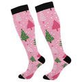 Snowflake Red Christmas Compression Sock for Women Men Funny Support Knee High Socks Running,Nurses,Travel - color: Christmas Trees Pink Polka