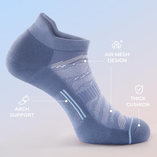 FITRELL Men's 6 Pack Ankle Running Socks Low Cut Cushioned Athletic Sports Socks 7-9/9-12/12-15 - color: Blue Smoke, size: 7-9