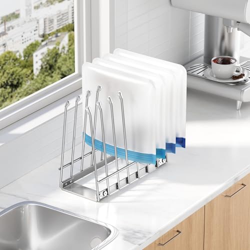 Bag Drying Rack Organizer, Metal Stand for Reusable Ziplock & Silicone Storage Bags, Rustproof Kitchen Dryer，Silver - color: Silver