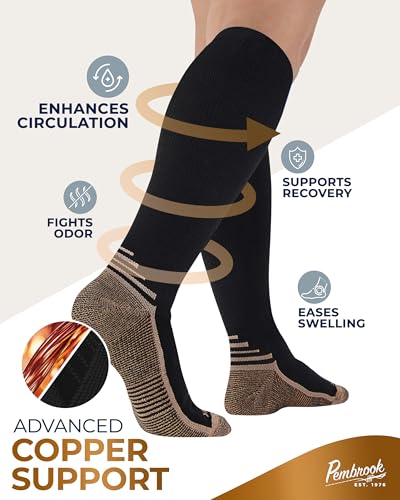 Pembrook 3 Pairs Copper Compression Socks 15-20 mmHg | Graduated Support - color: Black - 3 Pairs, size: X-Large