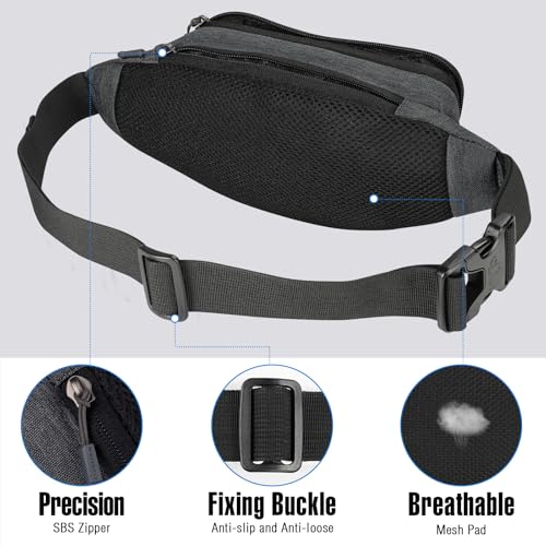 WATERFLY Small Fanny Pack Crossbody Lightweight Waist Bag for Woman Man - color: B-Grey