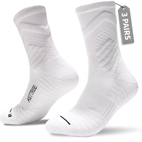 Compression Crew Athletic Socks, 3 Pairs, Performance Socks - color: White, size: Large