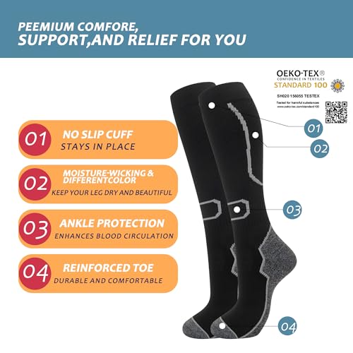 fenglaoda 3 Pairs Compression Socks for Women & Men Knee High Nurse Pregnant Cute Medical Running Travel Athletic - color: 00-3pairs-14, size: Small-Medium