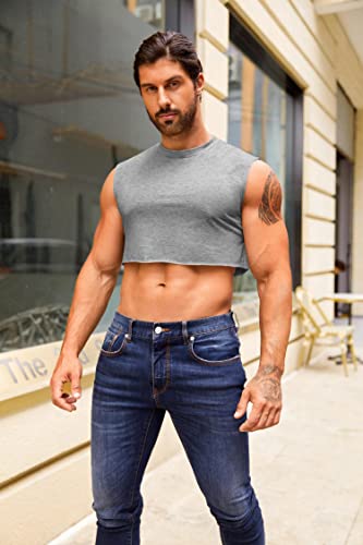 Mens Cropped Tank Top Lightweight Vest Sleeveless Hot Shirts - color: Gray, size: Medium