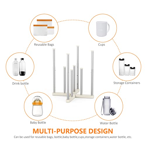 KORRTFID Reusable Storage Bag Drying Rack, Retractable Metal Bottle Drying Rack,Collapsible Cup Draining Rack for Water Bottles, Mason Jars,Mugs,Glass and Sports Bottle (2 PCS) - size: 2 PCS