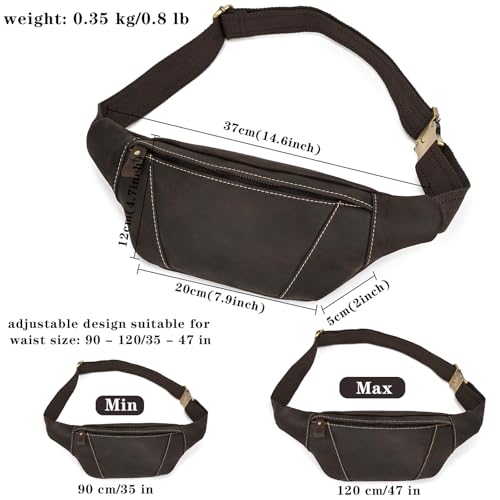 Genuine Leather Fanny Pack for Women & Men, Crossbody Waist Pack with Adjustable Strap, Hiking Hip Bum Belt for Travel, Hiking, Running - color: Dark Brown