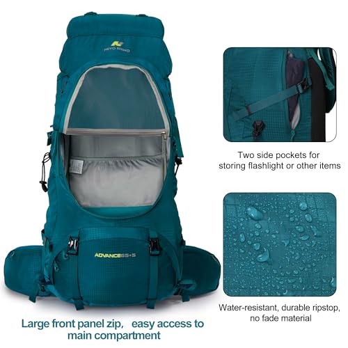 N NEVO RHINO Internal Frame Hiking Backpack 50/60/65/70/80L with Rain Cover - color: 15 Green, size: 65+5L