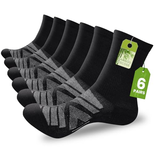 IRAMY Compression Ankle Support Crew Socks Men Women Wicking Plantar Fasciitis Relief Running Hiking Socks 3 Pairs - color: Black-6 Packs, size: Large