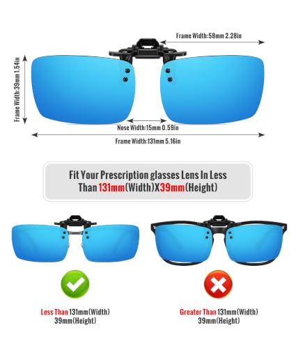 MEETSUN Polarized Clip On Sunglasses for Men Women, Fit Over Glasses - color: 2pack-black+blue