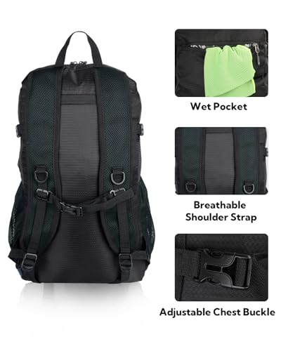WATERFLY Lightweight Packable Hiking Backpack, 30L Day Pack - color: Black & Grey