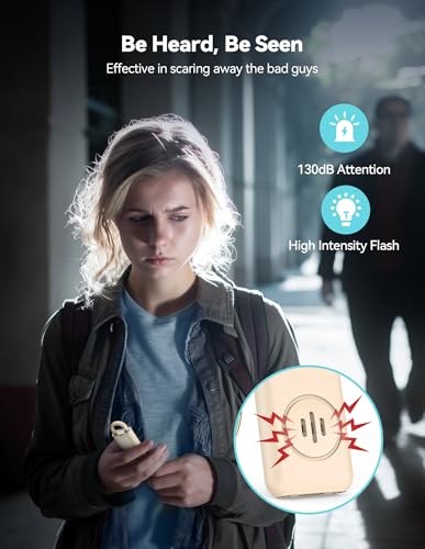 TECKNET Rechargeable Personal Safety Alarm for Women, 130dB Self Defense Keychain Alarm with SOS Strobe Light, Low Battery Notice, Personal Alarm Loud Siren Safety Keychain for Girls Kids Elderly - color: Beige