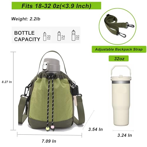 Water Bottle Carrier Bag with Strap, Water Bottle Holder Crossbody Backpack Handbags for Women Men for Hiking - color: Green