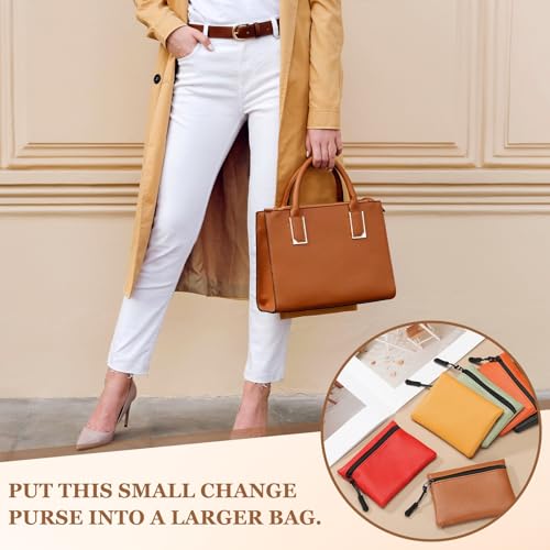 Full Grain Leather Coin Purse, Small Coin Purse with Zipper Portable Card Holder, 4.7in & Red & PU Leather -Fitting for (Change Purse Credit Card Key Keychain Pouch Wallet) - color: Red