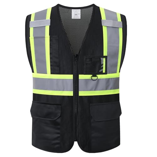 Reflective Safety Vest for Men Women,EK178,Black,3XL - color: Black, size: 3X-Large