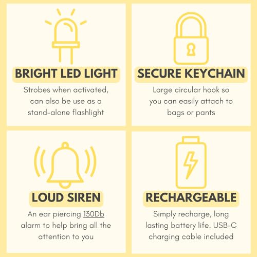 Securityman Personal Alarms for Women | Loudest Safety Alarm Keychain (130dB Siren and SOS Strobe Light) Everyday Personal Safety Devices for Women - White - color: White