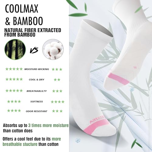 BRISIRA Coolmax Bamboo Viscose Compression Running Crew Socks Women - color: 3 Pairs White, size: 11-13