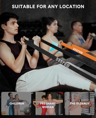 SUNPOW Pull Up Assistance Bands Set of 5 Resistance Heavy Duty Workout Exercise Stretch Fitness Bands Assist Set for Body, Instruction Guide and Carry Bag Included - color: Colourful（5-145lbs）