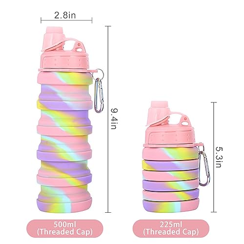 Collapsible Water Bottles Travel water bottle Sports Portable Sport Water Bottle Reusable Water Bottles comes with mountaineering Buckle 500ml silicone Water-proof camping water bottle - color: Pink+Blue camouflage, style: 2 pack