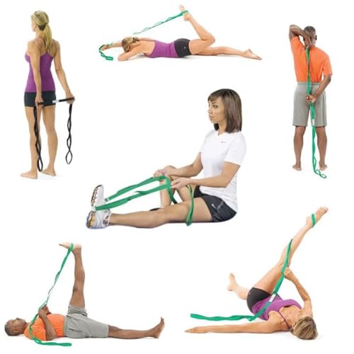 Stretching Strap Yoga Strap for Home Workout, Exercise, Pilates and Gymnastics, 10 Loops Non-Elastic Stretch Bands with Aesthetic Packaging for Women & Men - color: Green
