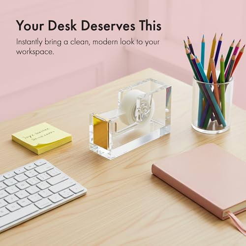 OfficeGoods Acrylic Tape Dispenser, Aesthetic and Compact Design, Gold - color: Gold