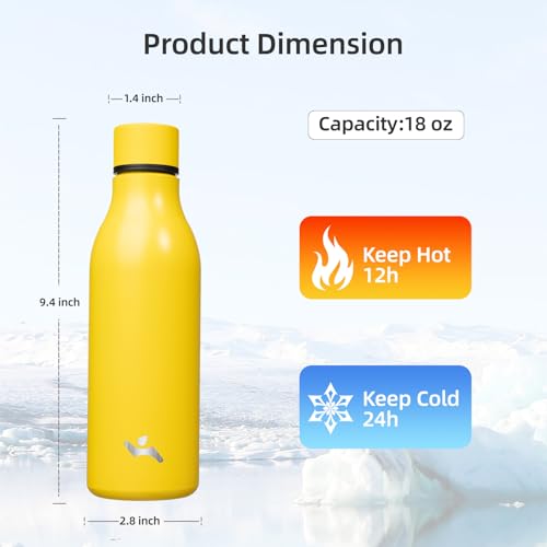Konokyo 18 oz Insulated Stainless Steel Metal Water Bottle with Strap - color: Yellow, size: 18 Ounces