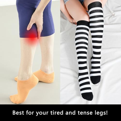 Junely Compression Socks for Women Knee High Striped Polka Dot Stockings - color: A2-black and White