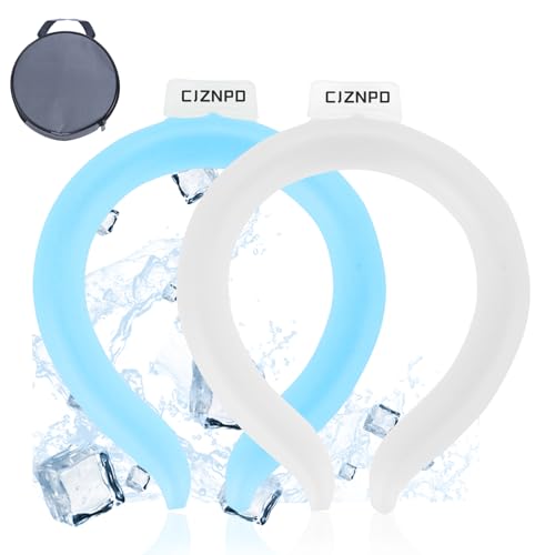 2PCS PCM Neck Cooling Tube with Insulated Bag, Reusable Ice Ring Neck Cooler Wrap, Wearable Cooling Neck Ring for Hot Weather in/Outdoor Sports, TPU Freezable Collar (Blue+White) - color: White+blue
