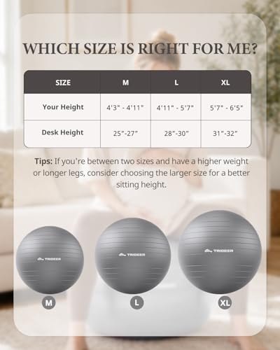 Trideer Yoga Ball for Exercise, Pregnancy, Active Sitting, 55/65/75cm - color: Silver gray, size: L(23-26ines/58-65cm)