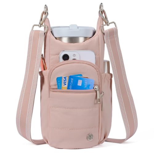 Telena Water Bottle Holder with Strap RFID Crossbody Bags for Women - color: Blush Pink