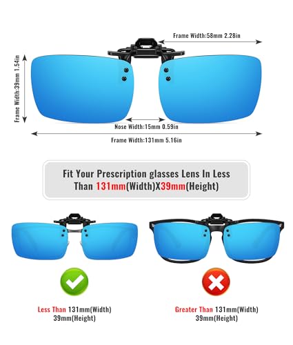 MEETSUN Polarized Clip On Sunglasses for Men Women, Fit Over Glasses - color: 5pack-black+blue+red+green+silver