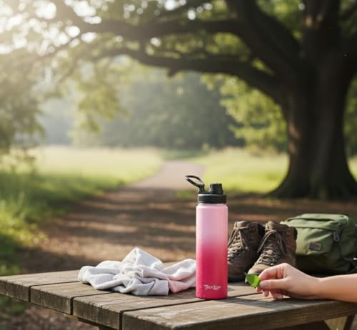 Travel Water Bottle with 3 Lids (Spout, Straw, Flip) Leak Proof, Quality, Vacuum Insulated, Stainless Steel (Blush, 22 oz) - color: Blush, size: 22 Ounces