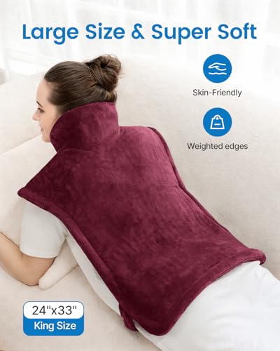 RENPHO Electric Heating Pad for Back, Neck & Shoulders, Christmas Gift - color: Crimson, size: 24"x33"