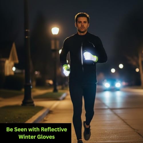 ReflecToes Reflective Winter Running Gloves, Hi Vis Neon Traffic Gloves Men - color: Yellow, size: Medium