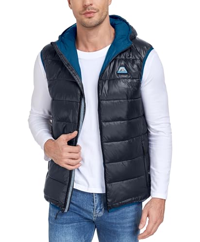 Mapamyumco Men's Hooded Puffer Vest Waterproof Lightweight Quilted - color: Navy Blue, size: Medium