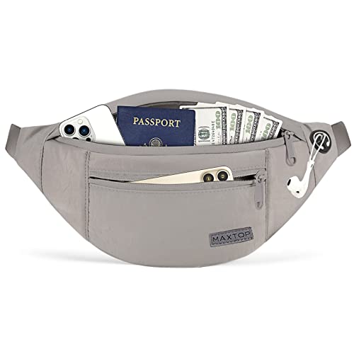 MAXTOP Small Cross body Bag Shoulder Fanny Pack for Women Men - color: Gray(Washed Nylon with Gray Zipper), size: Large
