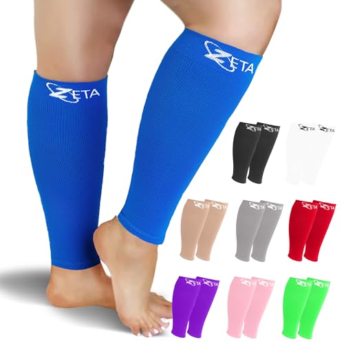 Zeta Wear Plus Size Calf Compression Sleeves for Women and Men, Wide Calf Footless 15-19 mmHg, 2XL-6XL - color: 1 Pair - Blue, size: LXL
