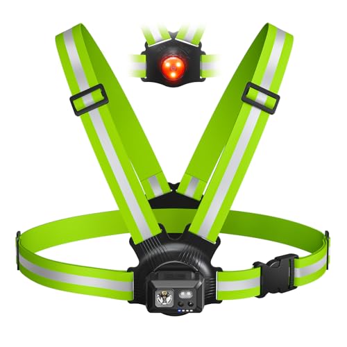 Acso Running Lights for Runners, 500 Lumens Running Light with 360°Reflective Vest, 45° Adjustable,IPX5 Waterproof Rechargeable Light Up Gear for Night Walking/Cycling/Jogging/Hiking