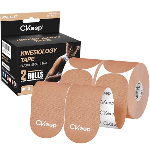 CKeep Kinesiology Tape precut Strips, 40 Count Elastic k Tape, Beige - color: Beige, size: 2 Rolls