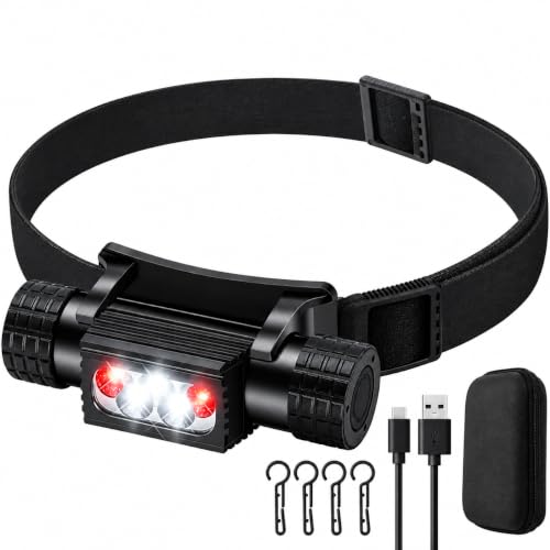 Rugtol Headlamp Rechargeable, 2000 Lumen Super Bright LED Head Lamps with Red Light, 2600 mAh Battery Powered Head Lights for Adults Outdoor Camping - size: 2000 Lumen with red