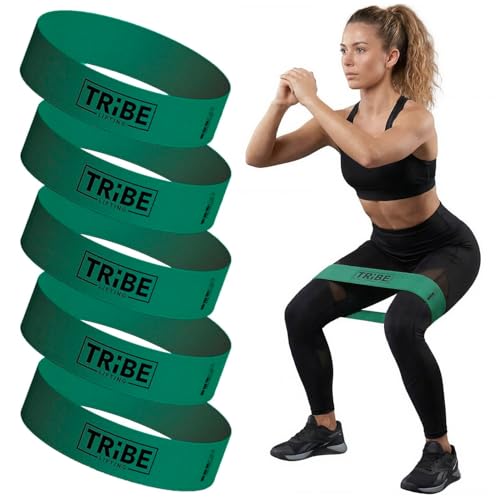 Fabric Resistance Bands for Working Out, 5-Band Set for Legs and Glutes - color: Medium Green