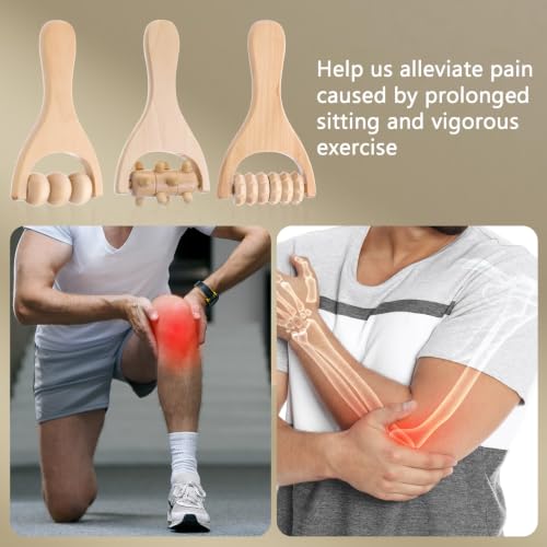 Abeillo 3Pcs Wooden Hand Massage Roller, Muscle Roller Stick
